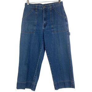 Vintage Bill Blass Cargo Capri Jeans 10 Blue High Waisted Hammer Loop 90s Y2K